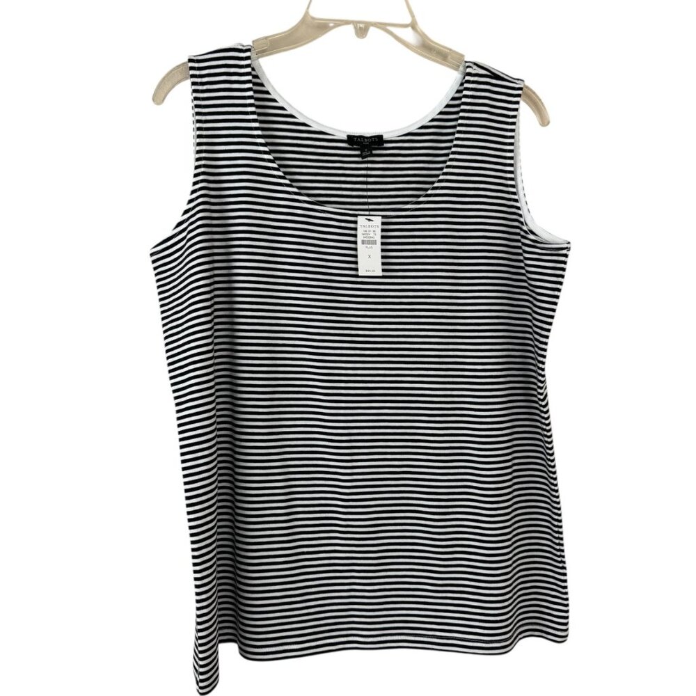 Talbots NEW Black White Striped Tank Top Plus Size X Pima Cotton Blend Casual